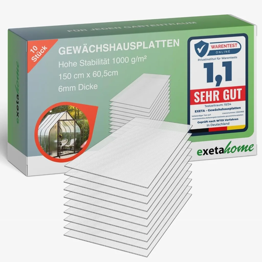 10x Gewächshausplatten 6mm I Polycarbonat Hohlkammerplatten für Gewächshäuser I PC Doppelstegplatten UV-beständig & bruchsicher I für Garten, Frühbeet uvm I 60,5cm x 150cm I Transparent