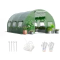 RELAX4LIFE Gewächshaus 4x3x2m-12m², Foliengewächshaus mit 6 Fenstern & 2 Reißverschlusstüren, Tunnelgewächshaus aus Metallrahmen & PE Folie, Treibhaus für Gemüse und Blumen,Grün - Thumbnail 1
