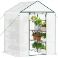 Ribelli Foliengewächshaus, Gewächshaus mit Aufrollbarer Tür, Tomatengewächshaus 143x195x143 cm, 4 Regale Treibhaus, Winterfest PE-Gitterfolie, Gartenhaus für Pflanzen, Gemüse, Blumen, Weiß - Thumbnail 1