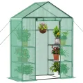 Ribelli Foliengewächshaus, Gewächshaus mit Aufrollbarer Tür, Tomatengewächshaus 143x195x143 cm, 4 Regale Treibhaus, Winterfest PE-Gitterfolie, Gartenhaus für Pflanzen, Gemüse, Blumen, Grün - Thumbnail 8
