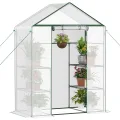 Ribelli Foliengewächshaus, Gewächshaus mit Aufrollbarer Tür, Tomatengewächshaus 143x195x143 cm, 4 Regale Treibhaus, Winterfest PE-Gitterfolie, Gartenhaus für Pflanzen, Gemüse, Blumen, Grün - Thumbnail 9