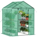 Ribelli Foliengewächshaus, Gewächshaus mit Aufrollbarer Tür, Tomatengewächshaus 143x195x143 cm, 4 Regale Treibhaus, Winterfest PE-Gitterfolie, Gartenhaus für Pflanzen, Gemüse, Blumen, Grün - Thumbnail 1