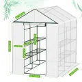 Ribelli Foliengewächshaus, Gewächshaus mit Aufrollbarer Tür, Tomatengewächshaus 143x195x213 cm, 4 Regale Treibhaus, Winterfest PE-Gitterfolie, Gartenhaus für Pflanzen, Gemüse, Blumen, Weiß - Thumbnail 6