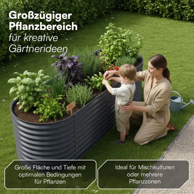 STEELSØN Hydra Hochbeet Metall – ovaler Pflanzenkasten 240x80x80 cm – Gemüsebeet Anthrazit – Beet für Garten & Balkon – Pflanzenbeet aus verzinktem Stahl – Kräuterbeet – Gartenbeet mit Kantenschutz – Bild 7