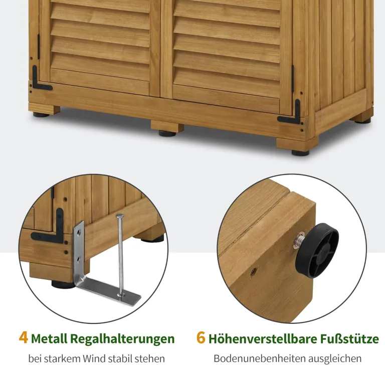 M MCombo Gartenschrank Holz 0120, Gerätehaus Wetterfest Klein, Outdoor Gartenhaus Geräteschuppen für Außenbereich Terrasse Balkon, 87×46×160 cm, (Natur) – Bild 6