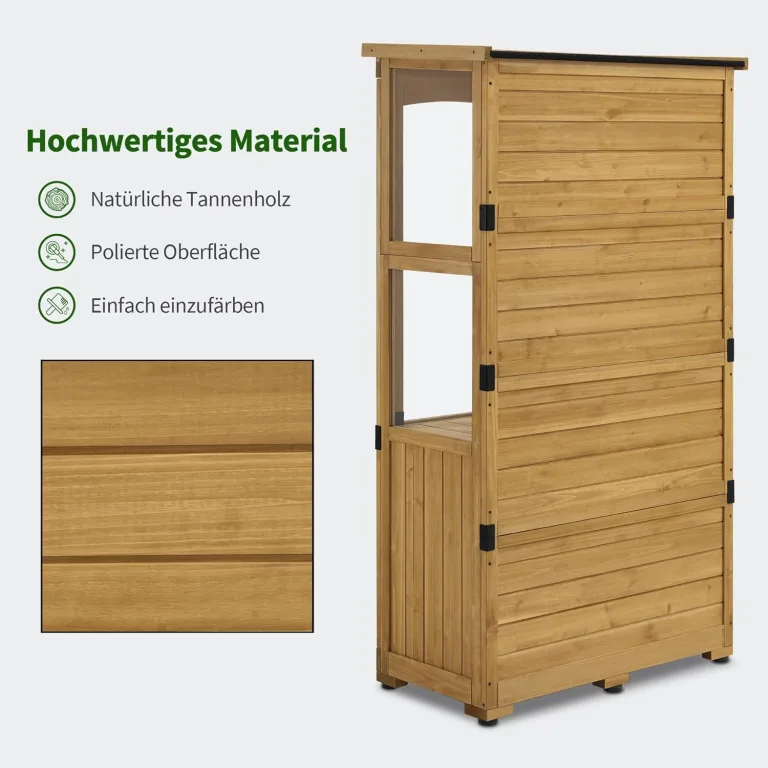 M MCombo Gartenschrank Holz 0120, Gerätehaus Wetterfest Klein, Outdoor Gartenhaus Geräteschuppen für Außenbereich Terrasse Balkon, 87×46×160 cm, (Natur) – Bild 7