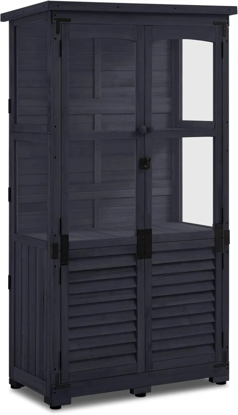 M MCombo Gartenschrank Holz 0120, Gerätehaus Wetterfest Klein, Outdoor Gartenhaus Geräteschuppen für Außenbereich Terrasse Balkon, 87×46×160 cm, (Natur) – Bild 8