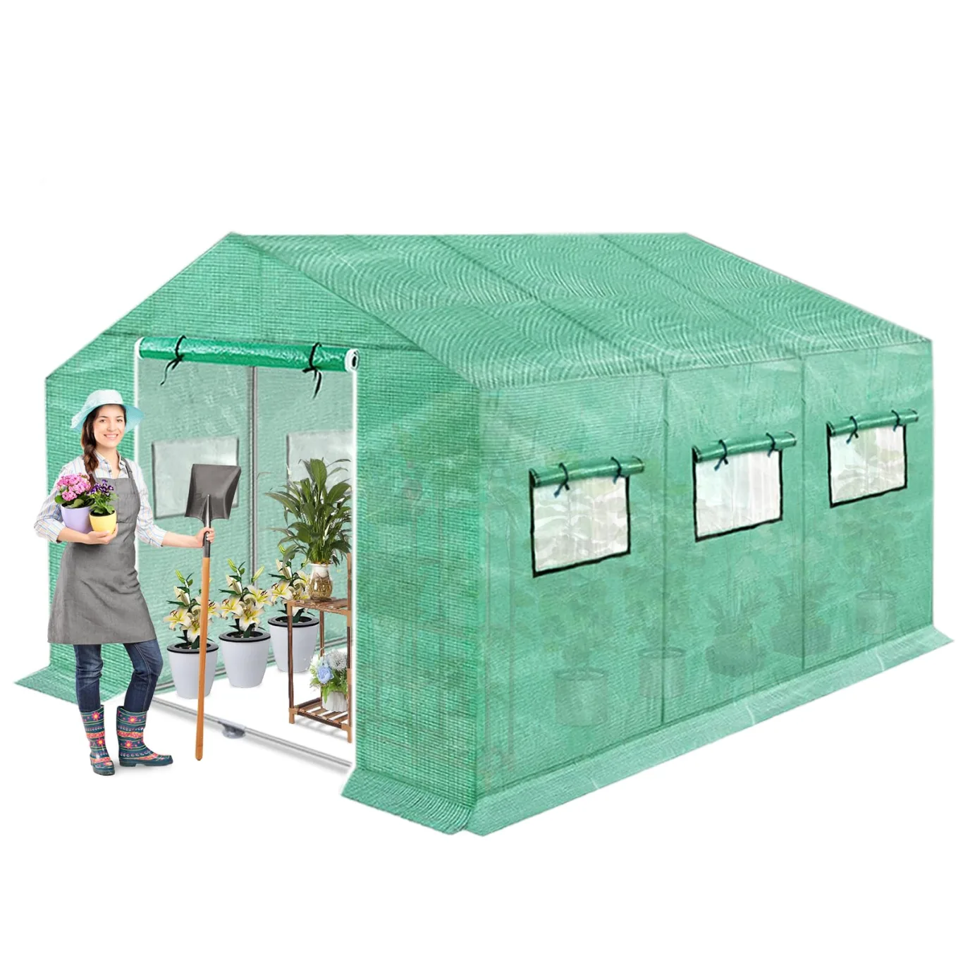 FIVMEN Gewächshaus Foliengewächshaus 4,5x2x2m Gartengewächshäuser mit Fernster und Tür Treibhaus Tomatengewächshaus Tomatenhaus für Garten Pflanze, Grün - Bild 1