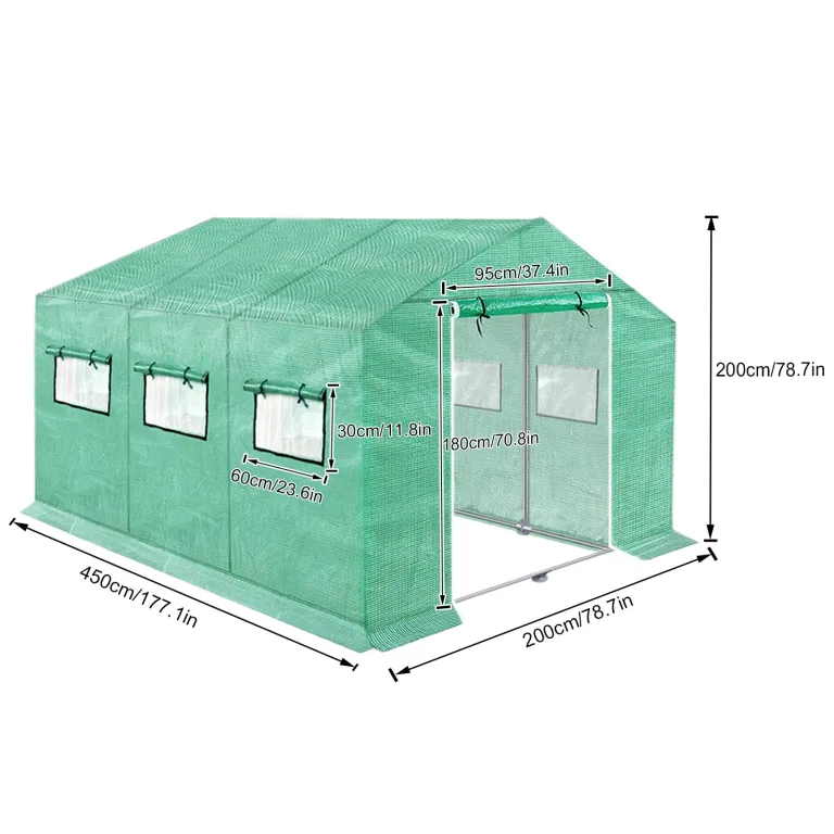 FIVMEN Gewächshaus Foliengewächshaus 4,5x2x2m Gartengewächshäuser mit Fernster und Tür Treibhaus Tomatengewächshaus Tomatenhaus für Garten Pflanze, Grün – Bild 2