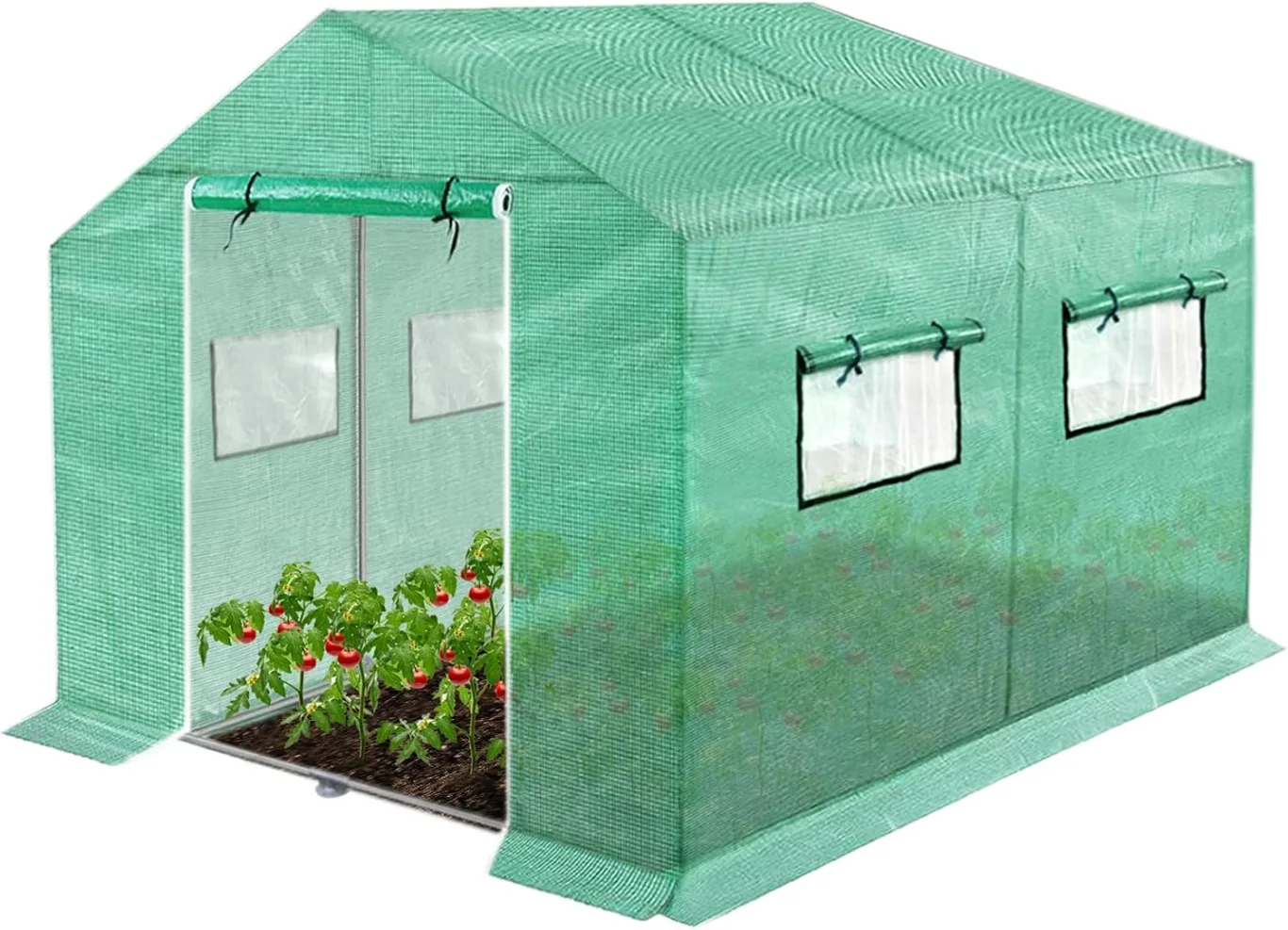 Gewächshaus Foliengewächshaus 3x2x2m Gartengewächshäuser mit Fernster und Tür Treibhaus Tomatengewächshaus Tomatenhaus für Garten Pflanze, Grün - Bild 1