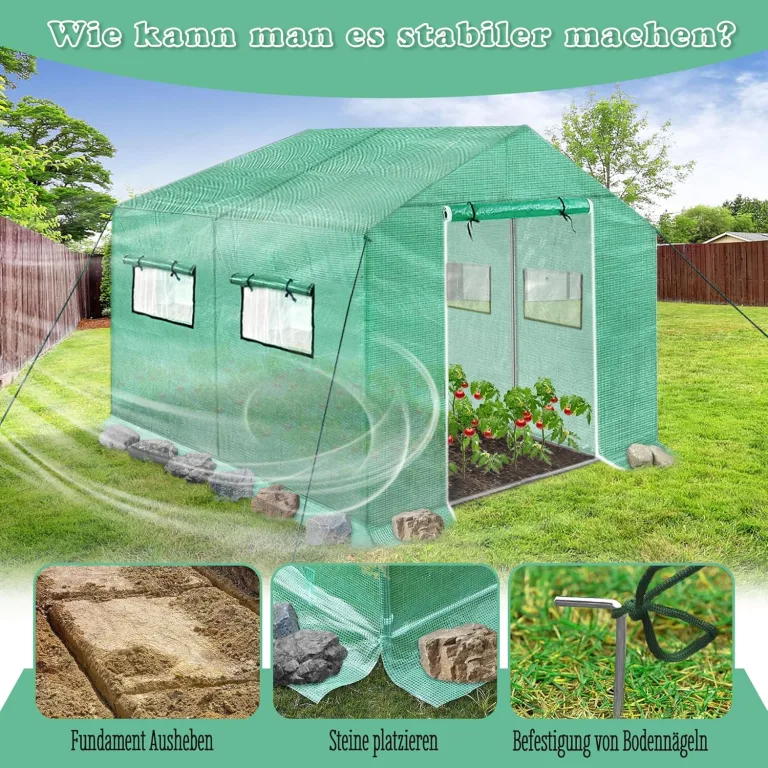 Gewächshaus Foliengewächshaus 3x2x2m Gartengewächshäuser mit Fernster und Tür Treibhaus Tomatengewächshaus Tomatenhaus für Garten Pflanze, Grün – Bild 7