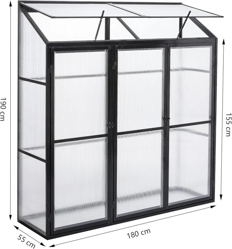 Aluminium Gewächshaus Beistell Tomatengewächshaus klein Dreitürig Treibhaus 180x55X190 cm – Bild 2