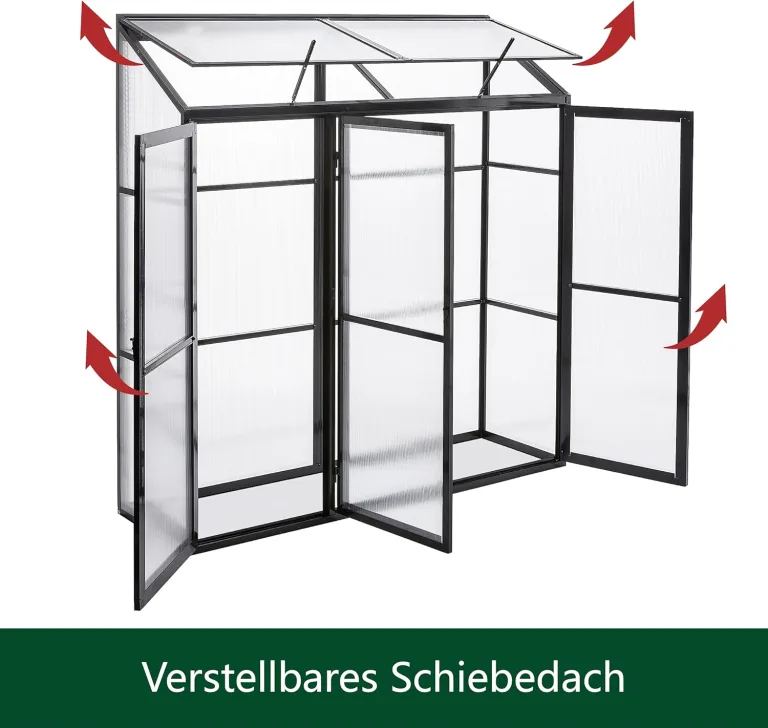 Aluminium Gewächshaus Beistell Tomatengewächshaus klein Dreitürig Treibhaus 180x55X190 cm – Bild 3