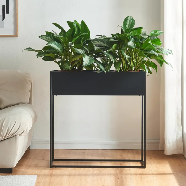 [en.casa] Blumenständer Joensuu Hochbeet Pflanzkübel Kräuterbeet Blumenkasten Pflanzkasten aus Stahl 80 x 80 x 25 cm Schwarz für drinnen und draußen – Bild 2