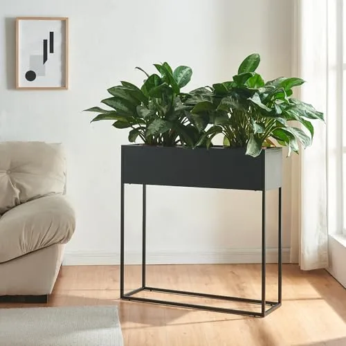 [en.casa] Blumenständer Joensuu Hochbeet Pflanzkübel Kräuterbeet Blumenkasten Pflanzkasten aus Stahl 80 x 80 x 25 cm Schwarz für drinnen und draußen – Bild 9