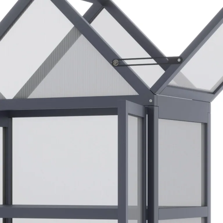 Outsunny Frühbeet Pflanzenbeet mit 3 Ebenen, aufklappbarem Dach wetterfest Mini Gewächshaus mit Doppeltüren Treibhaus aus Holz Polycarbonat Natur 70,5 x 42 x 132 cm – Bild 6