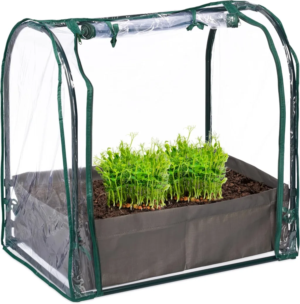 Relaxdays Frühbeet, Pflanzsack, HBT: 70x68x50 cm, PVC-Folie, Stahl, Tür mit Reißverschluss, Anzucht, grün/transparent