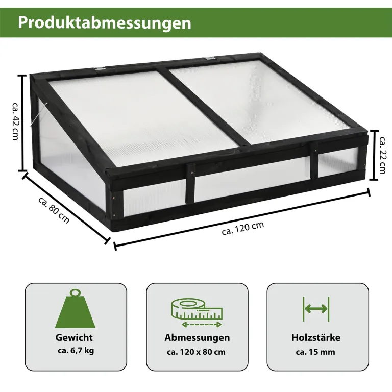 TRUTZHOLM Frühbeetaufsatz aus Massivholz 120x80x40 cm Frühbeetkasten mit verschließbarem Deckel Gewächshaus für Hochbeet 120x80 cm Beete Mini Gewächshaus Pflanzkasten (Schwarz) – Bild 3