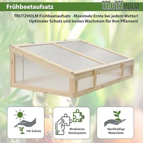 TRUTZHOLM Frühbeetaufsatz aus Massivholz 120x80x40 cm Frühbeetkasten mit verschließbarem Deckel Gewächshaus für Hochbeet 120x80 cm Beete Mini Gewächshaus Pflanzkasten (Natur) – Bild 10