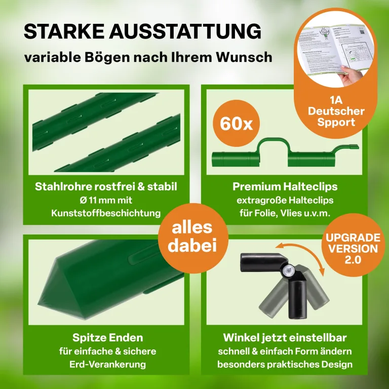TTL GARDEN Vario 80 12xTunnelbogen System - 12er Set Folientunnel Bögen B 80 x H 100 cm zur Beetabdeckung - 4 mögliche Größen - rostfreie Stahl Tunnelbögen kunststoffbeschichtet - mit 60 Halteclips – Bild 4