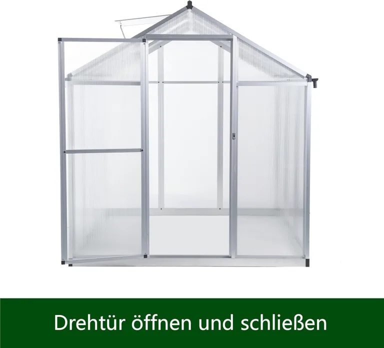Gewächshaus Aluminium mit 182 x 178cm Fundament 4mm Platten gartengewächshäuser groß Treibhaus Winterfest Frühbeet Aufzucht 5,15m³ – Bild 3