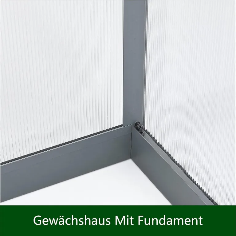 Gewächshaus Aluminium mit 362 x 238cm Fundament 4mm Platten gartengewächshäuser groß Treibhaus Winterfest Frühbeet Aufzucht 14,03m³ Doppeltür Grau – Bild 5