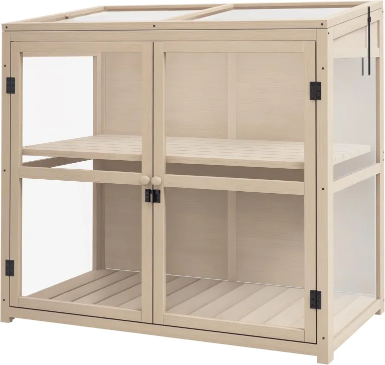 Outsunny Frühbeet aus Holz Gewächshaus 2-Stufiges Hochbeet mit Dachfenster, Doppeltür, Winddichtes Treibhaus, für Balkon, Garten, Natur, 103 x 61 x 103 cm – Bild 1
