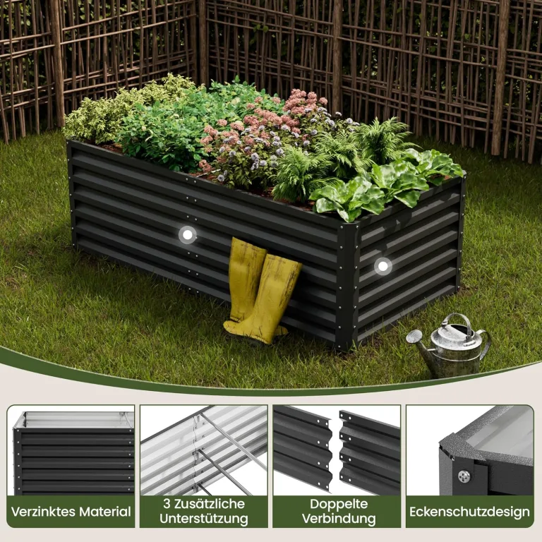 Amopatio Hochbeet Metall 2er-Set, Pflanzbeet Hochbeete für Garten, 180x90x60 cm, Hochbeete-kit 970 L für Gemüse Blumen Sukkulenten Kräuter, Blumenbeet & Pflanzentrog, Verzinkter Stahl, Schwarz – Bild 9