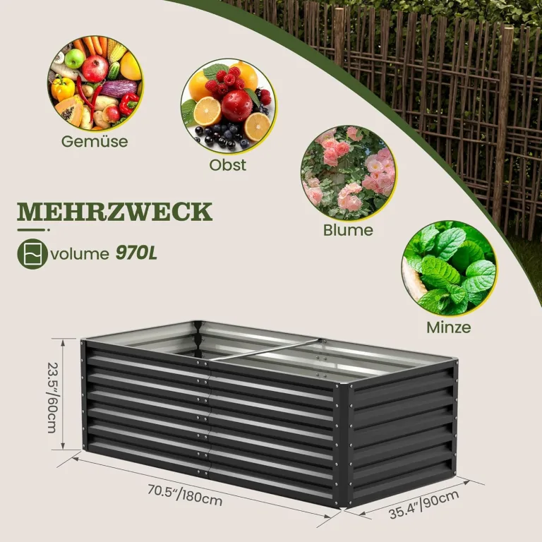 Amopatio Hochbeet Metall 2er-Set, Pflanzbeet Hochbeete für Garten, 180x90x60 cm, Hochbeete-kit 970 L für Gemüse Blumen Sukkulenten Kräuter, Blumenbeet & Pflanzentrog, Verzinkter Stahl, Schwarz – Bild 5