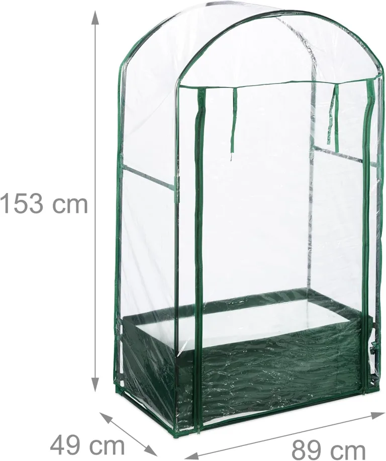 Relaxdays Gewächshaus Balkon, Pflanzsack, HxBxT: 153 x 89 x 49 cm, Foliengewächshaus, PVC-Folie, Stahl, transparent/grün – Bild 4
