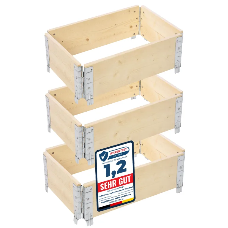 Garronda naturbelassene Hochbeete für Garten Palettenrahmen Hochbeet Holz steckbar stapelbar faltbar für Pflanzen Blumen Kräuter Obst und Gemüse Natural 2 Stück 80x60x20 cm GD-0141 – Bild 7
