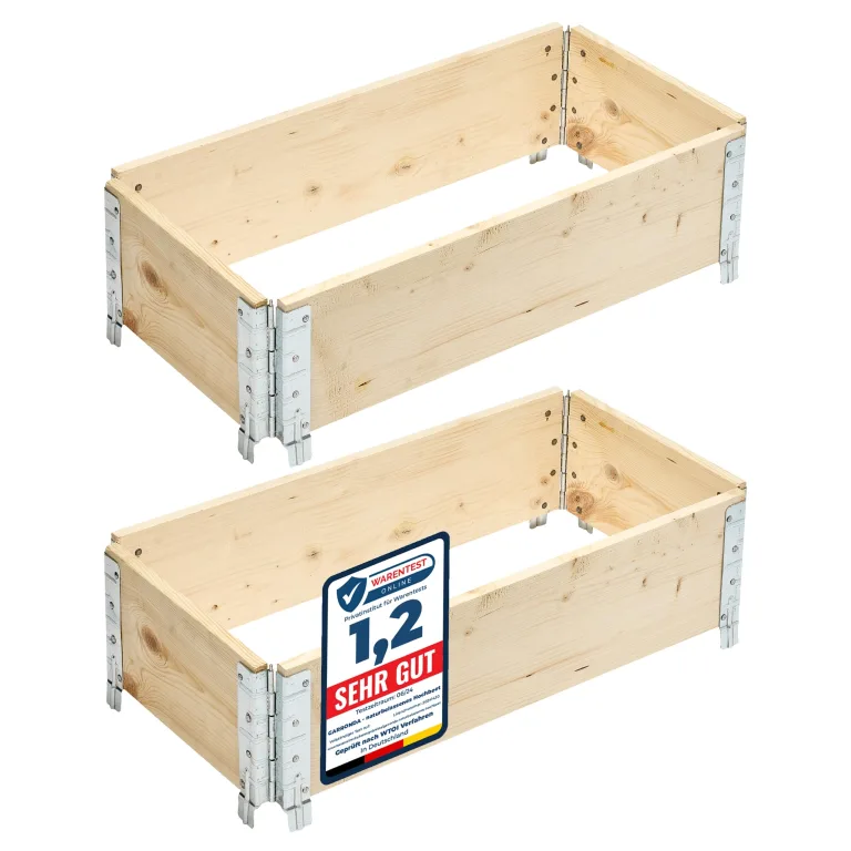 Garronda naturbelassene Hochbeete für Garten Palettenrahmen Hochbeet Holz steckbar stapelbar faltbar für Pflanzen Blumen Kräuter Obst und Gemüse Natural 2 Stück 80x60x20 cm GD-0141 – Bild 10