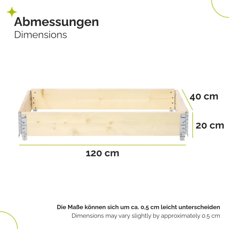 Garronda naturbelassene Hochbeete für Garten Palettenrahmen Hochbeet Holz steckbar stapelbar faltbar für Pflanzen Blumen Kräuter Obst und Gemüse Natural 1 Stück 120x40x20 cm GD-0141 – Bild 2