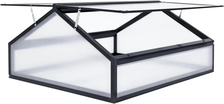 Frühbeet Alu Mini Gewächshaus Hochbeet Treibhaus UV-Schutz Pflanzbeet mit Doppeldach lichtdurchlässig Frühbeetkasten HxBxT: 117x97X53 cm Doppeldach Schwarz – Bild 1