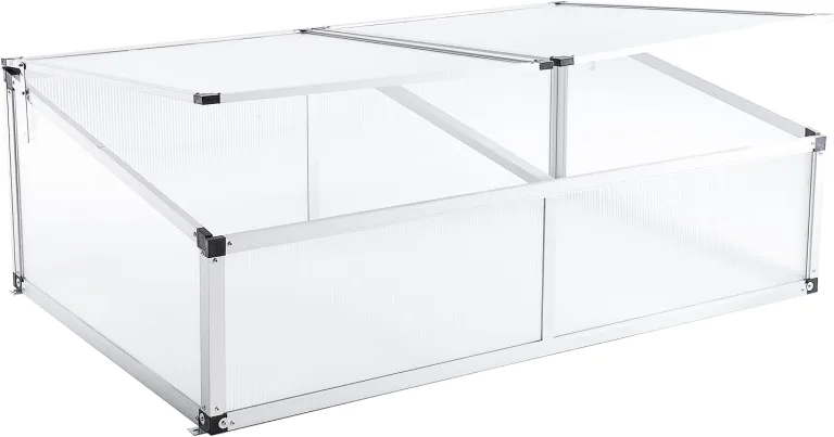 Frühbeet Alu Mini Gewächshaus Hochbeet Treibhaus UV-Schutz Pflanzbeet lichtdurchlässig Frühbeetkasten HxBxT: 77x58x30 cm Einzeldach Silbern – Bild 6