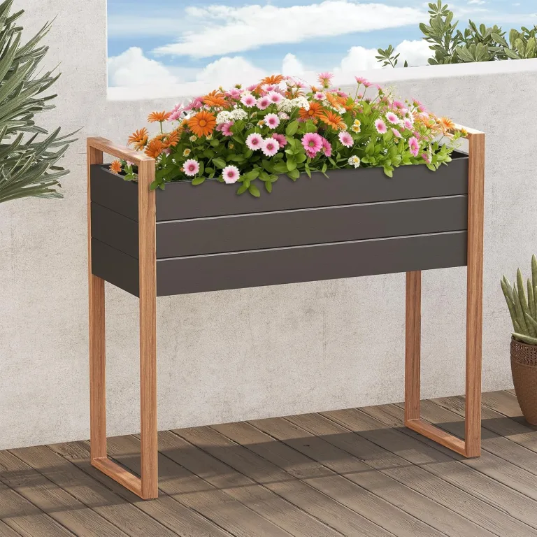 Grand patio Hochbeet Garten, Wetterfest, Metall Pflanzbeet mit Entwässerungslöcher, Blumenkasten für Outdoor, Balkon (100X38X91CM) – Bild 1