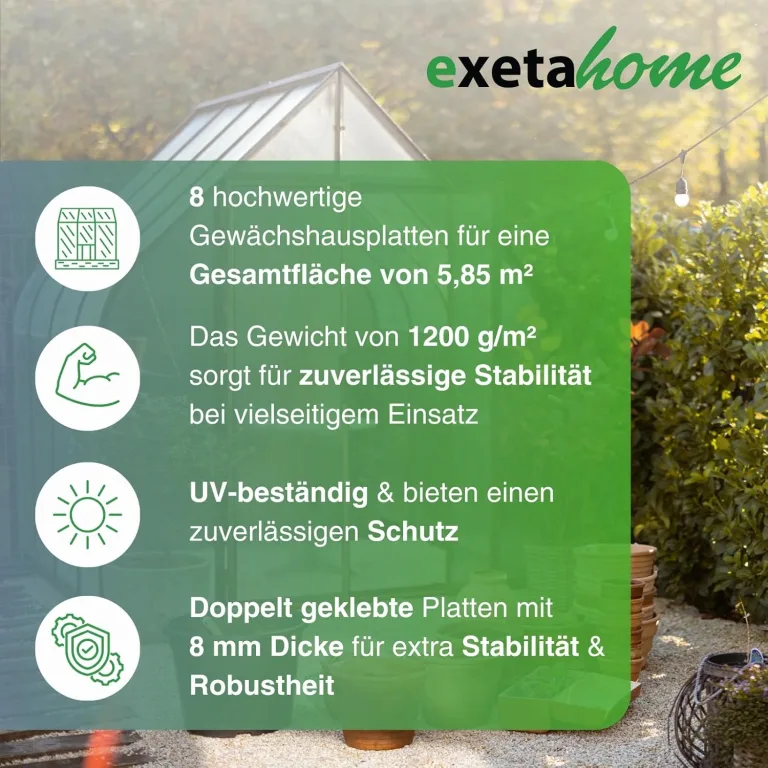 8x Gewächshausplatten 8mm I Polycarbonat Hohlkammerplatten für Gewächshäuser I PC Doppelstegplatten UV-beständig & bruchsicher I für Garten, Frühbeet uvm I 60,5cm x 121cm I Transparent – Bild 3