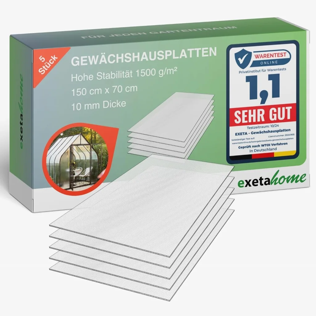 5x Gewächshausplatten 10mm I Polycarbonat Hohlkammerplatten für Gewächshäuser I PC Doppelstegplatten UV-beständig & bruchsicher I für Garten, Frühbeet uvm I 70cm x 150cm I Transparent