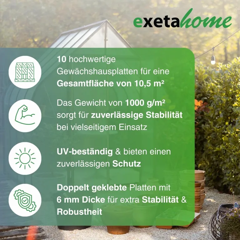10x Gewächshausplatten 6mm I Polycarbonat Hohlkammerplatten für Gewächshäuser I PC Doppelstegplatten UV-beständig & bruchsicher I für Garten, Frühbeet uvm I 70cm x 150cm I Transparent – Bild 3
