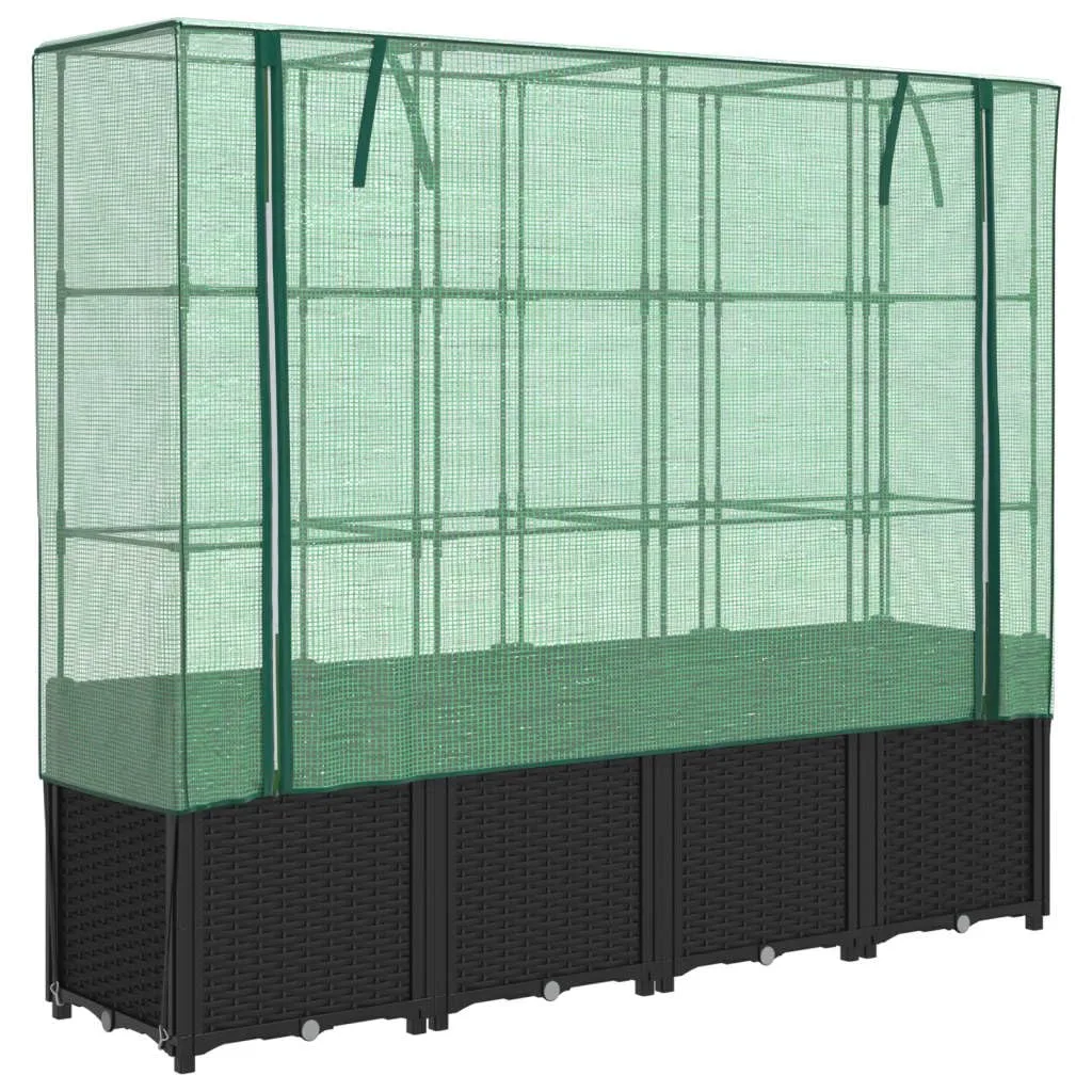 vidaXL Hochbeet mit Gewächshausabdeckung Rattanoptik 160x40x153 cm - Bild 1