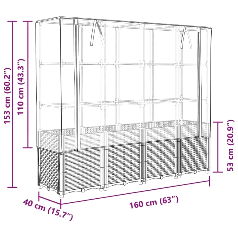 vidaXL Hochbeet mit Gewächshausabdeckung Rattanoptik 160x40x153 cm – Bild 3