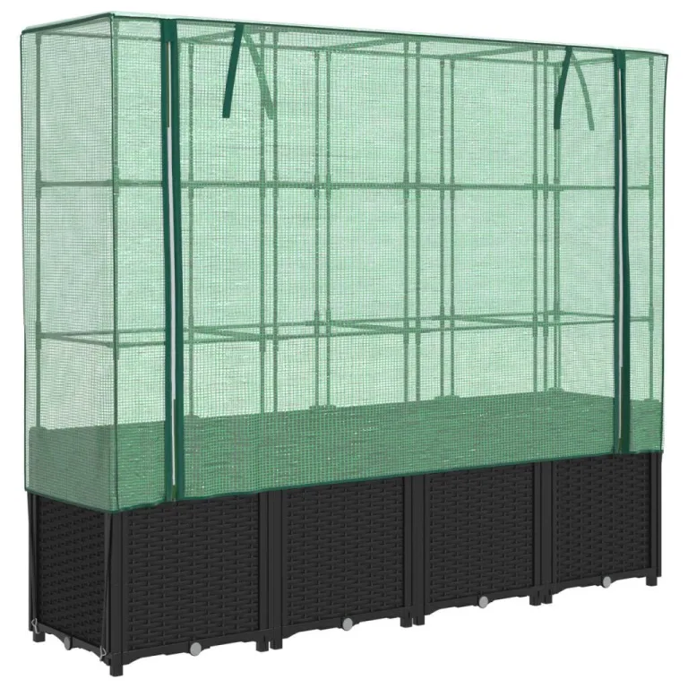 vidaXL Hochbeet mit Gewächshausabdeckung Rattanoptik 160x40x153 cm – Bild 1