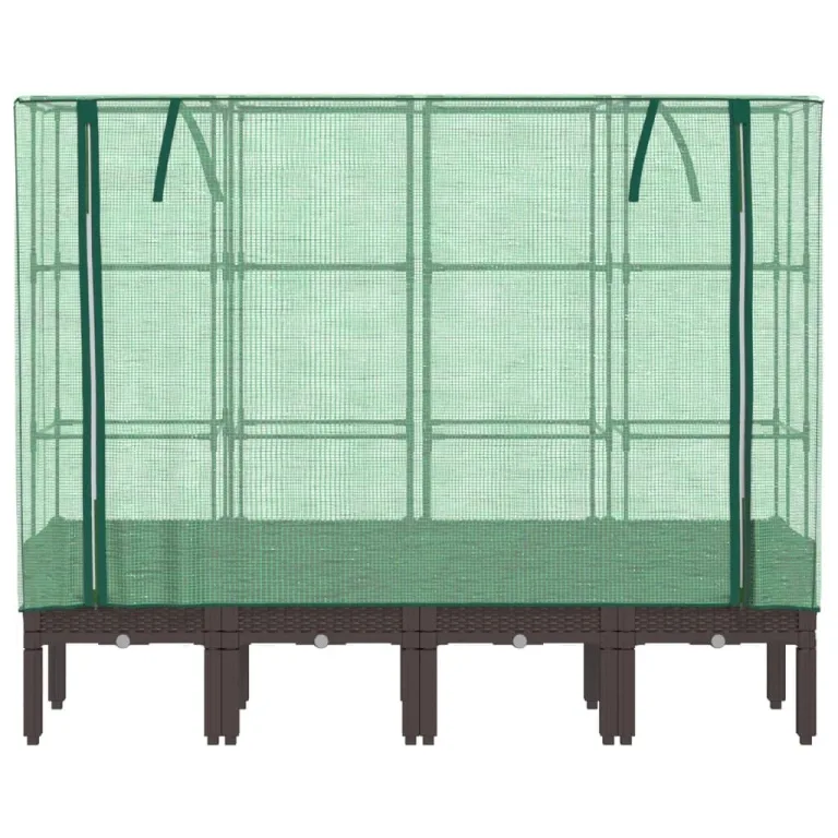 vidaXL Hochbeet mit Gewächshaus-Aufsatz, Pflanzbeet mit Eisenrohr-Rahmen, Gemüsebeet für Garten Terrasse Balkon, Pflanzkasten Frühbeet, Rattan-Optik – Bild 6