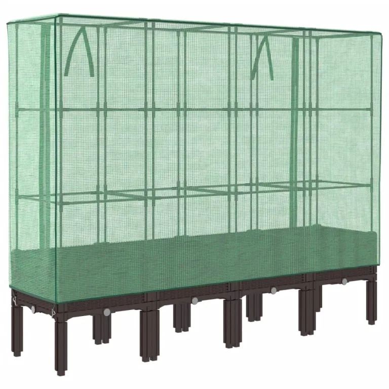 vidaXL Hochbeet mit Gewächshaus-Aufsatz, Pflanzbeet mit Eisenrohr-Rahmen, Gemüsebeet für Garten Terrasse Balkon, Pflanzkasten Frühbeet, Rattan-Optik – Bild 8