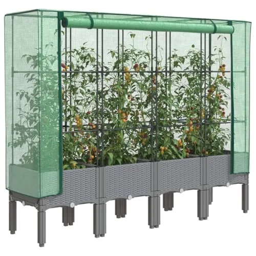 vidaXL Hochbeet, Pflanzkasten mit Gewächshaus-Aufsatz, Frühbeet für Balkon Garten Terrasse, Gemüsebeet Blumenbeet Pflanzbeet, Rattan-Optik – Bild 10