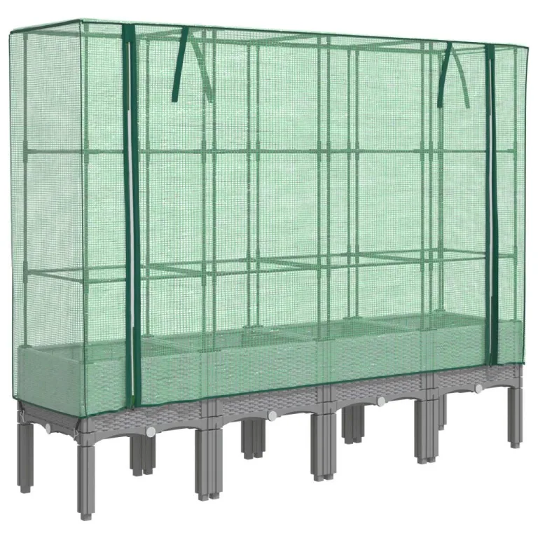 vidaXL Hochbeet, Pflanzkasten mit Gewächshaus-Aufsatz, Frühbeet für Balkon Garten Terrasse, Gemüsebeet Blumenbeet Pflanzbeet, Rattan-Optik – Bild 1
