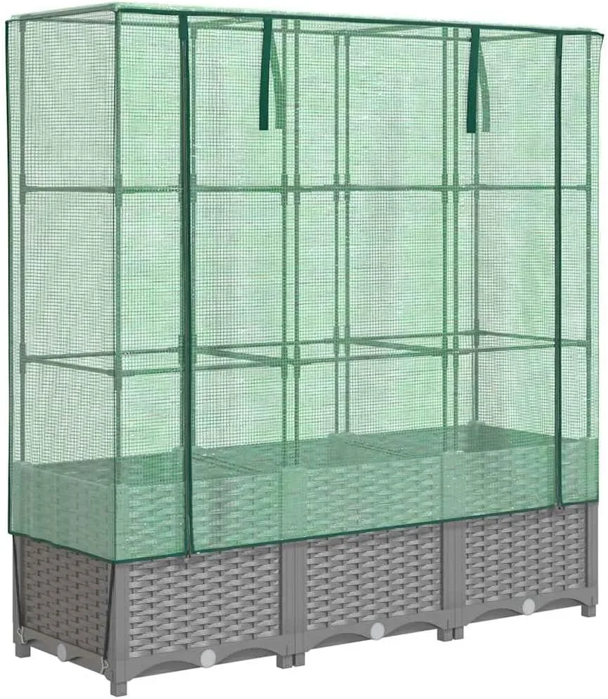 vidaXL Hochbeet, Pflanzkasten mit Gewächshaus-Aufsatz, Frühbeet für Balkon Garten Terrasse, Gemüsebeet Blumenbeet Pflanzbeet, Rattan-Optik - Bild 1