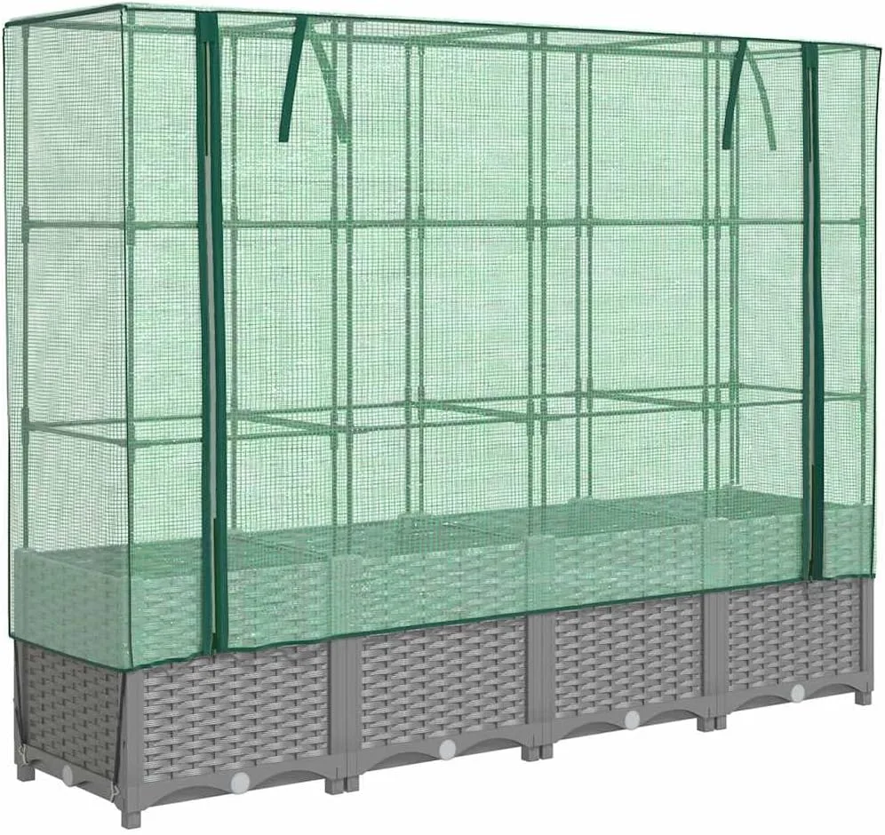 vidaXL Hochbeet, Pflanzkasten mit Gewächshaus-Aufsatz, Frühbeet für Balkon Garten Terrasse, Gemüsebeet Blumenbeet Pflanzbeet, Rattan-Optik - Bild 1