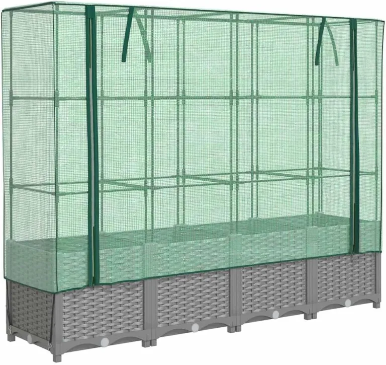 vidaXL Hochbeet, Pflanzkasten mit Gewächshaus-Aufsatz, Frühbeet für Balkon Garten Terrasse, Gemüsebeet Blumenbeet Pflanzbeet, Rattan-Optik – Bild 1