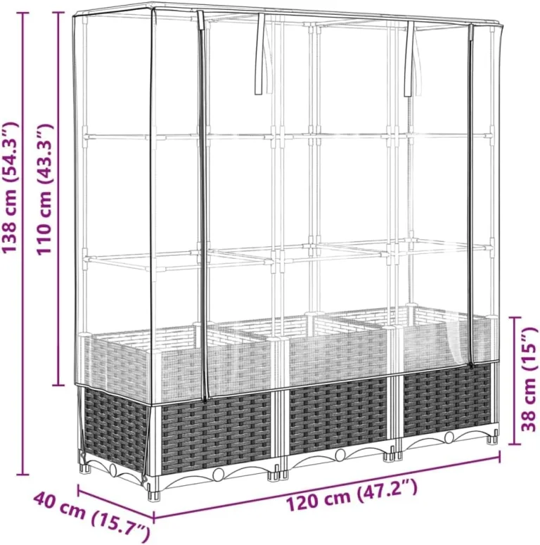 vidaXL Hochbeet mit Gewächshaus-Aufsatz, Pflanzbeet mit Eisenrohr-Rahmen, Gemüsebeet für Garten Terrasse Balkon, Pflanzkasten Frühbeet, Rattan-Optik – Bild 5
